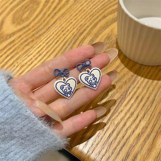 Bear Heart Alloy Dangle Earring 1 Pair - Blue & White - One Size