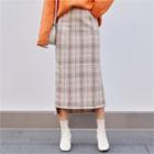 Wool Blend Plaid Long Skirt