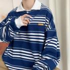 Applique Striped Collared Sweatshirt