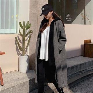 Inset Hoodie Open-front Coat Gray - One Size
