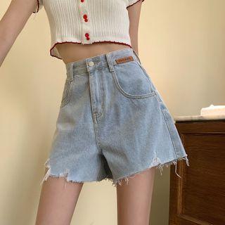 Stitch Distressed Denim Shorts