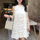 Fringe Halter A-line Dress White - One Size