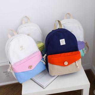Color Block Buttoned Canvas Backpack