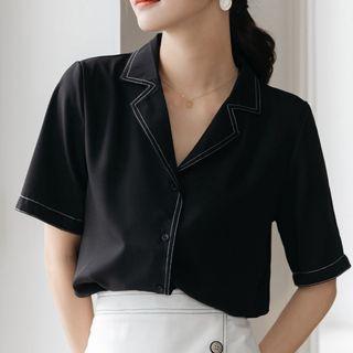 Short-sleeve Contrast Stitch Design Shirt
