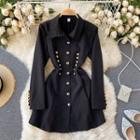 Long-sleeve Embellished Mini A-line Shirtdress