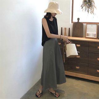 Plain Loose-fit Tank Top / Plain Elastic-waist Skirt