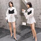 Mock-two Color-block Long-sleeve Loose-fit Shirt