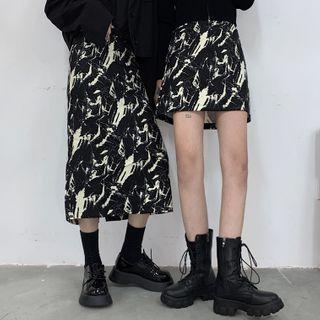High-waist Dyed Printed Long Skirt / Mini Skirt