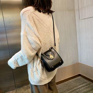 Faux Leather Metal Top Handle Crossbody Bag