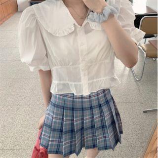 Cropped Shirt / Plaid Pleated Skirt