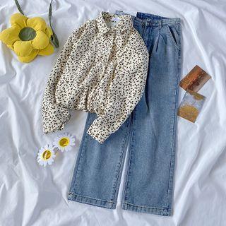Floral Shirt / Wide Leg Jeans