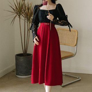 Set: Lace Blouse + Midi Skirt