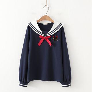 Cat Embroidered Collar Pullover / Short-sleeve T-shirt