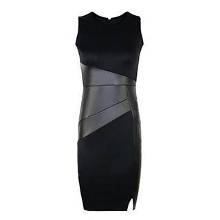 Sleeveless Faux-leather-panel Dress