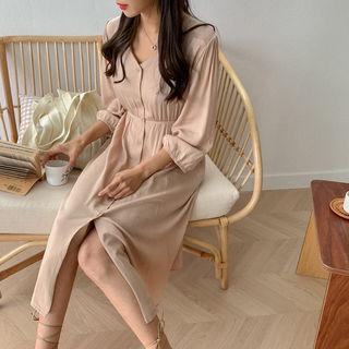 V-neck Drawstring-waist Dress