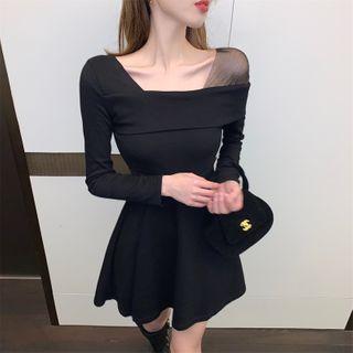 Mesh Panel Knit Mini A-line Dress