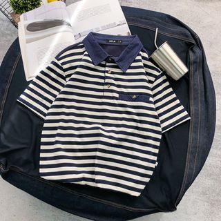 Couple Matching Short-sleeve Striped Polo Shirt
