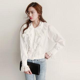 Ruffle-front Lace-trim Blouse