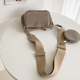 Croc-grain Cross Bag / Pouch / Purse Set