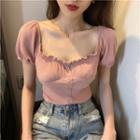 Square-neck Wavy-trim Cropped Top