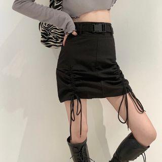 Set: Drawstring Mini Pencil Skirt + Belt