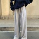 Printed Hooded Oversize Sweatshirt / High-waist Plain Straight-cut Pants