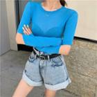 Cutout Long-sleeve Slim-fit T-shirt