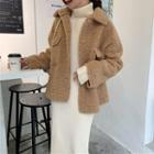 Fleece Buttoned Jacket / Turtleneck Ribbed Midi Knit Dress