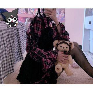 Detachable Sleeve Plaid Mini A-line Dress