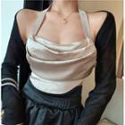 Long-sleeve Knit Cardigan / Halter Plain Top