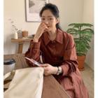 Half-placket Band-waist Shirtdress