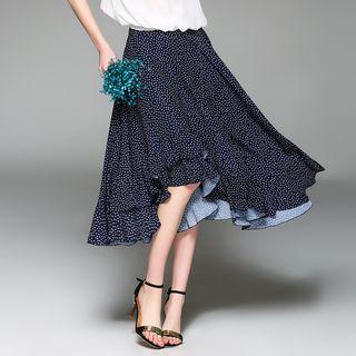 Dotted Diagonal Hem Midi Skirt