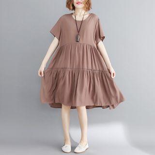 Short-sleeve Frill Trim Dress Khaki - One Size