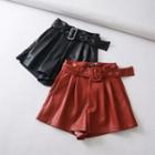 Belted Faux Leather Wide Leg Shorts