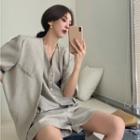 Short-sleeve Plain Loose-fit Blazer / Vest / Shorts