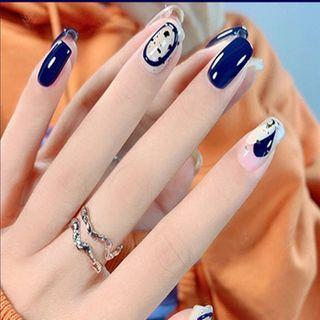 Print Faux Nail Tips R312 - Blue & Off-white - One Size
