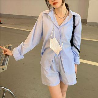 Set: Plain Shirt + Shorts Set - Blue - One Size