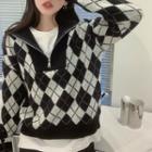 Argyle Half-zip Sweater Black - One Size