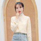 Mock-turtleneck Long-sleeve Fringed T-shirt