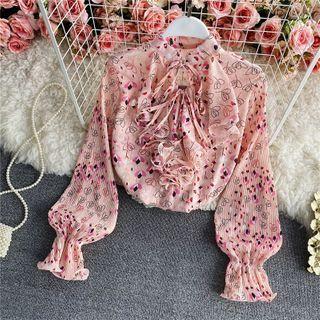 Ruffled Printed Bell-sleeve Blouse