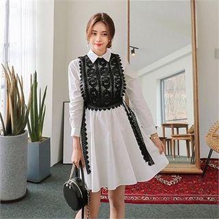 Set: Sleeveless Tie-side Lace Top + Shirtdress