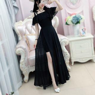 Cold-shoulder Maxi Chiffon Dress