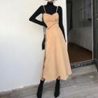 Turtleneck Top / Sleeveless Plain Midi Dress