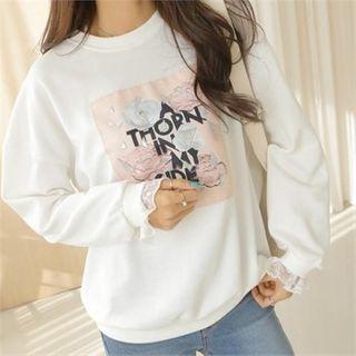 Flower Letter Panel Sweatshirt White - One Size
