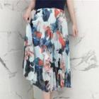 Short-sleeve Top / Floral Print Pleated Midi Skirt