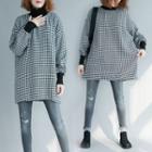 Long-sleeve Patterned Mock Neck Knit Top As Shown In Figure - One Size