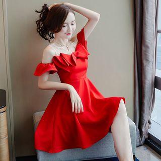 Cold-shoulder Ruffle A-line Cocktail Dress