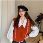 Single-breasted Sweater Vest / Collared Blouse