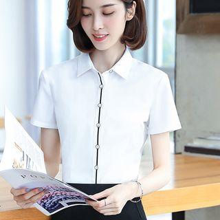 Short-sleeve Contrast Trim Shirt / Dress Pants / Skirt