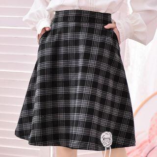 Applique Plaid A-line Skirt